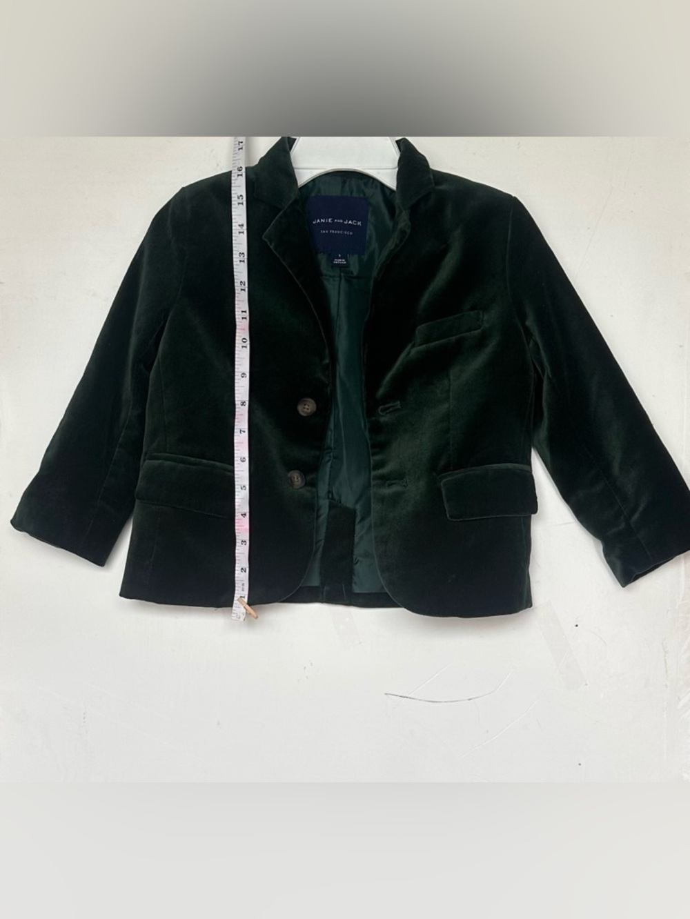 Janie and Jack Boys Velvet Blazer Dark Green Size3 Lined Single-Breasted